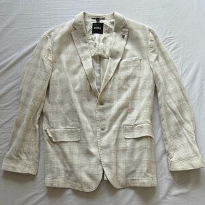 Boss Men's Biege Slim Fit Linen Blend Sport Coat